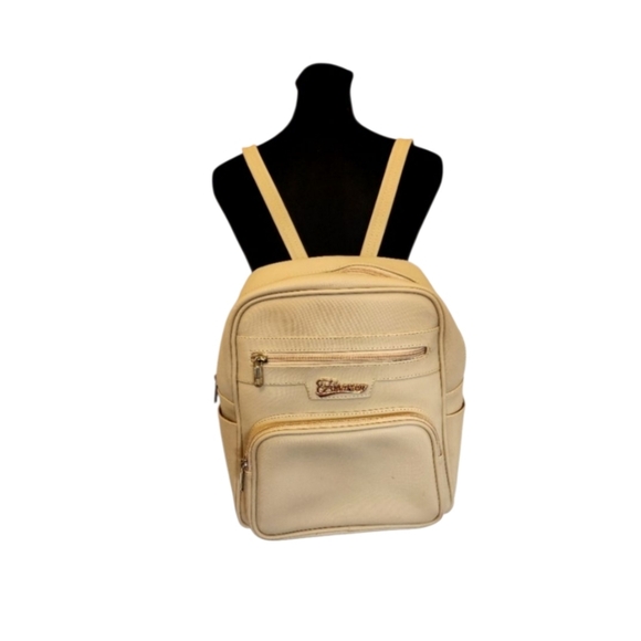 None Handbags - Elegant Cream Women’s Backpack with Gold Accents